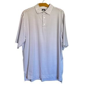 FootJoy Stripe Golf Polo Self Collar Short Sleeve Shirt White Navy Blue Men's L